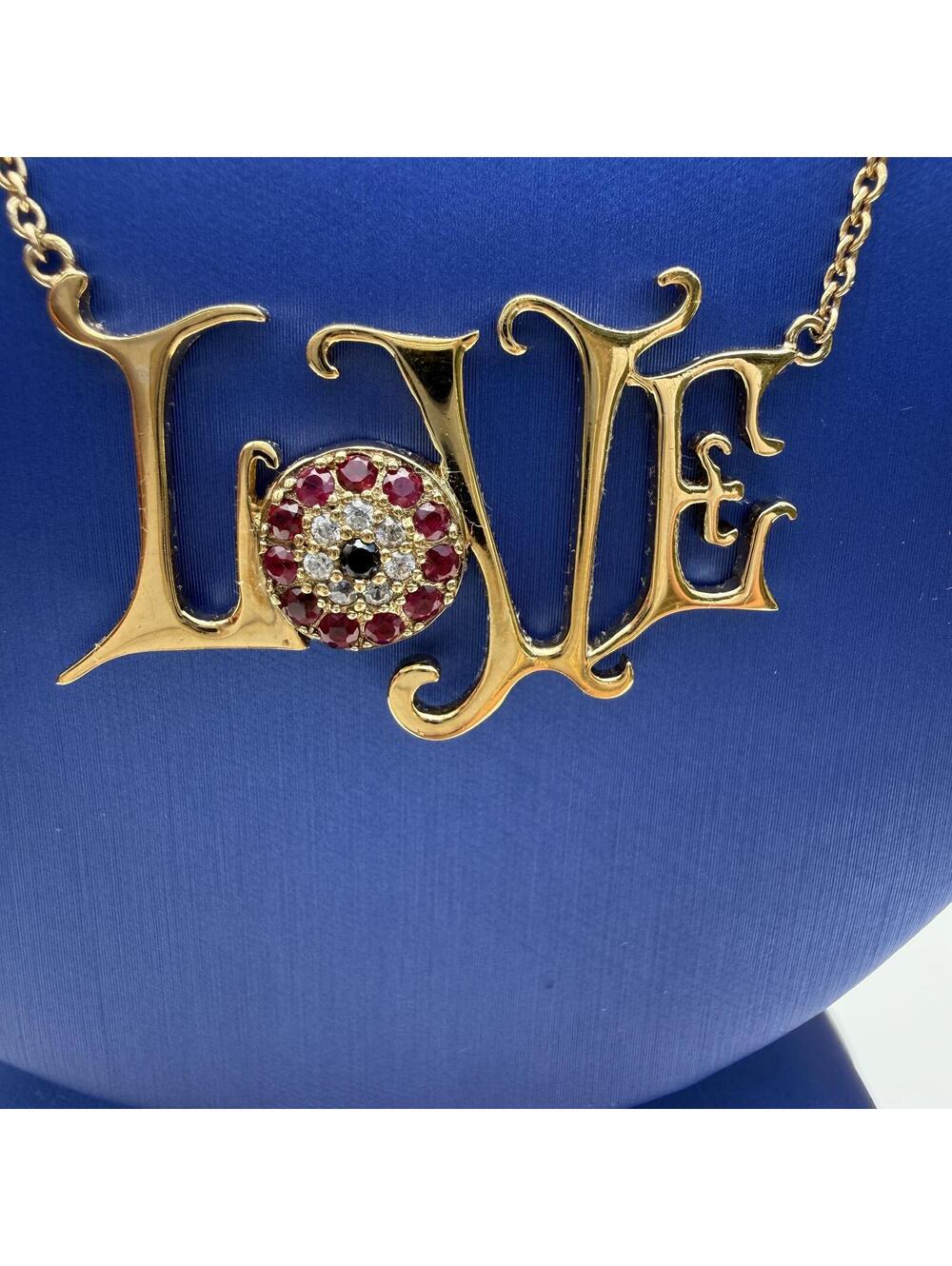 Vintage LOVE Necklace. Ruby and Diamond. Sterling Silver 925 and Gold Overlay. - Picture 4 of 10